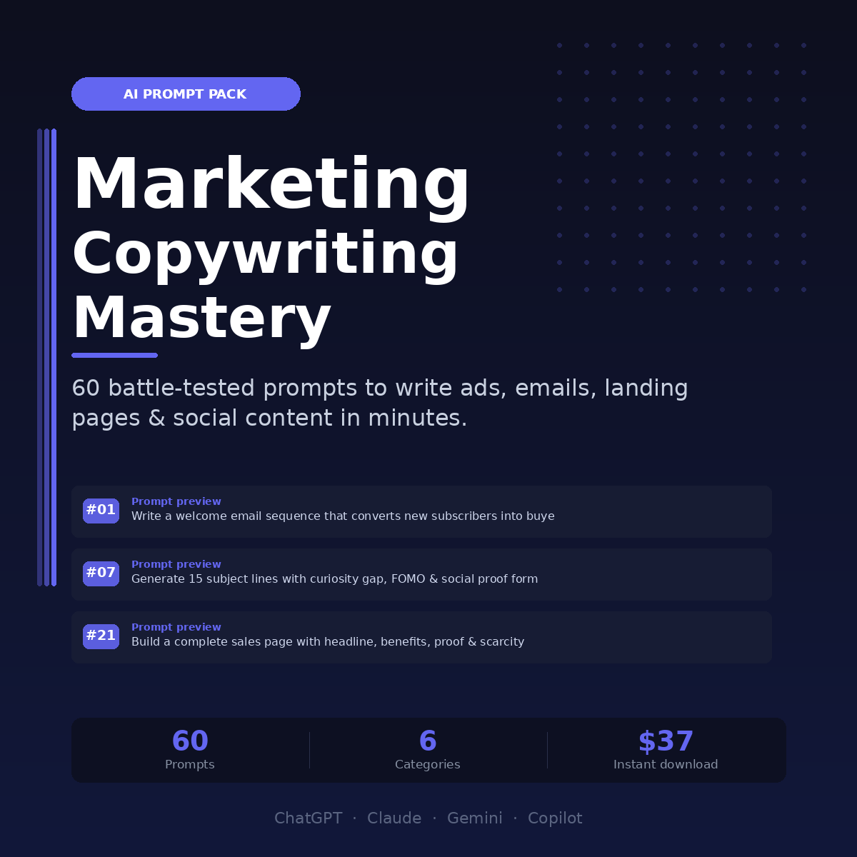Marketing Copywriting Mastery — 60 Done-For-You Prompts